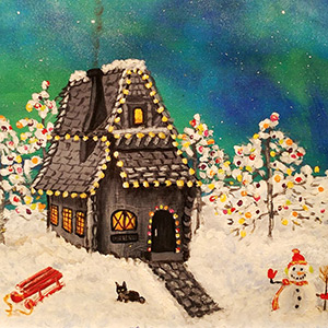Snow Cabin at Christmas - 11X14 Canvas Sheet - NOT FOR SALE